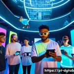 디지털 희소성의 미래 전망 - **Prompt:** "A young, diverse group of digital creators and enthusiasts, all adults wearing trendy, ...