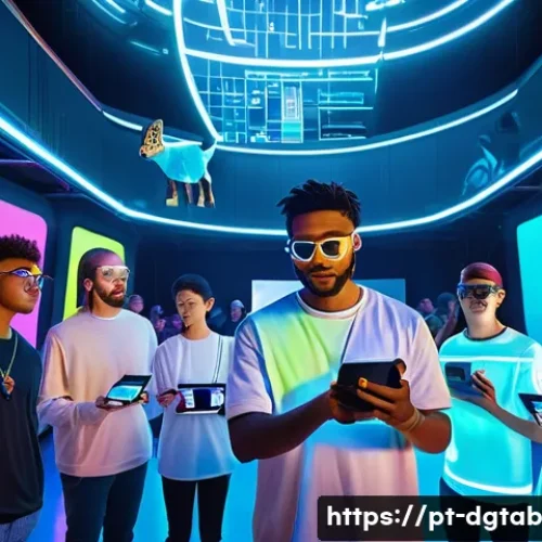 디지털 희소성의 미래 전망 - **Prompt:** "A young, diverse group of digital creators and enthusiasts, all adults wearing trendy, ...