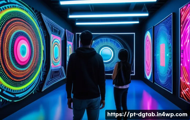 디지털 자산의 희소성과 혁신 - A futuristic digital art gallery set in São Paulo, Brazil, showcasing exclusive NFTs with vibrant ho...