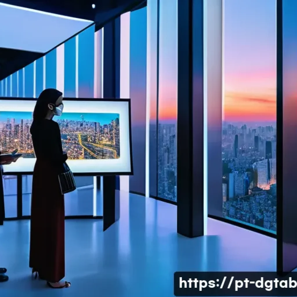 디지털 희소성과 경제적 영향 - A sophisticated digital art gallery scene showcasing limited-edition NFTs displayed on futuristic tr...