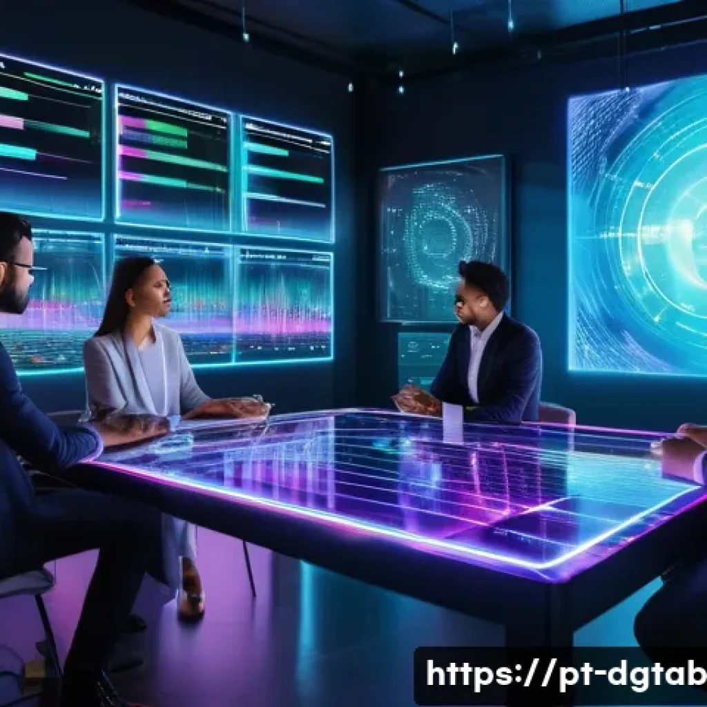 디지털 희소성과 투자자 기대 심리 - A futuristic digital marketplace scene showcasing a diverse group of investors examining exclusive N...
