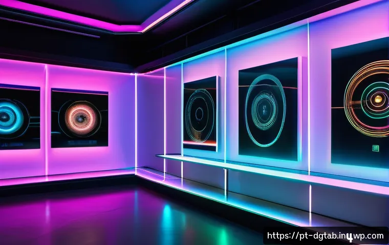 디지털 자산의 희소성과 가격 결정 요소 - A futuristic digital art gallery showcasing unique NFTs displayed as holographic, glowing artworks f...
