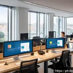 Home 19 디지털 자산의 가치 결정과 관리 전략 - A modern digital asset management workspace featuring multiple high-resolution screens displaying an...