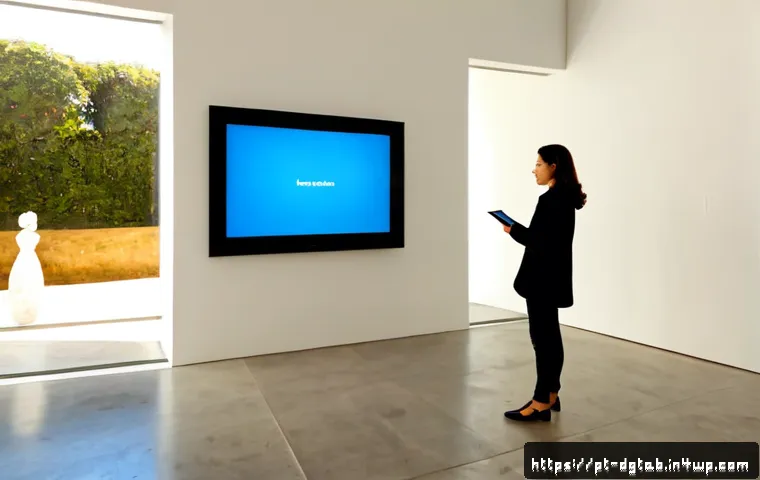 Home 17 디지털 아트의 희소성 가치 분석 - Photorealistic modern Lisbon art gallery, a single luminous digital artwork displayed on a large pri...